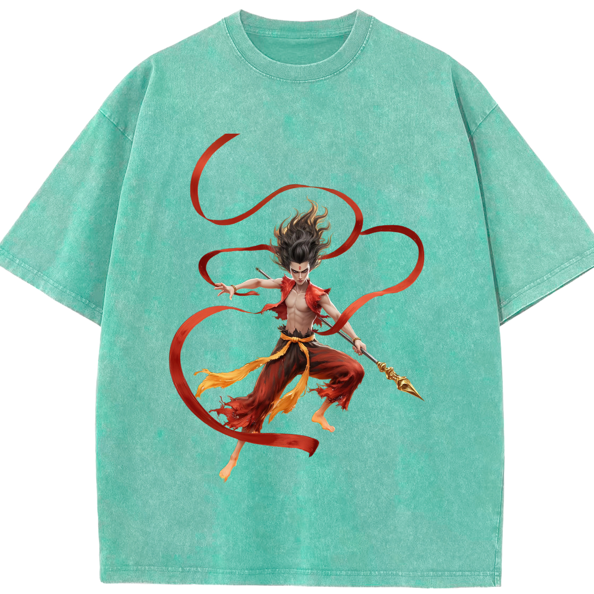 （画像用） Ne Zha 2 ナタ 魔童の大暴れ 綿100% ヴィンテージ風 半袖Tシャツ（フロントプリント）